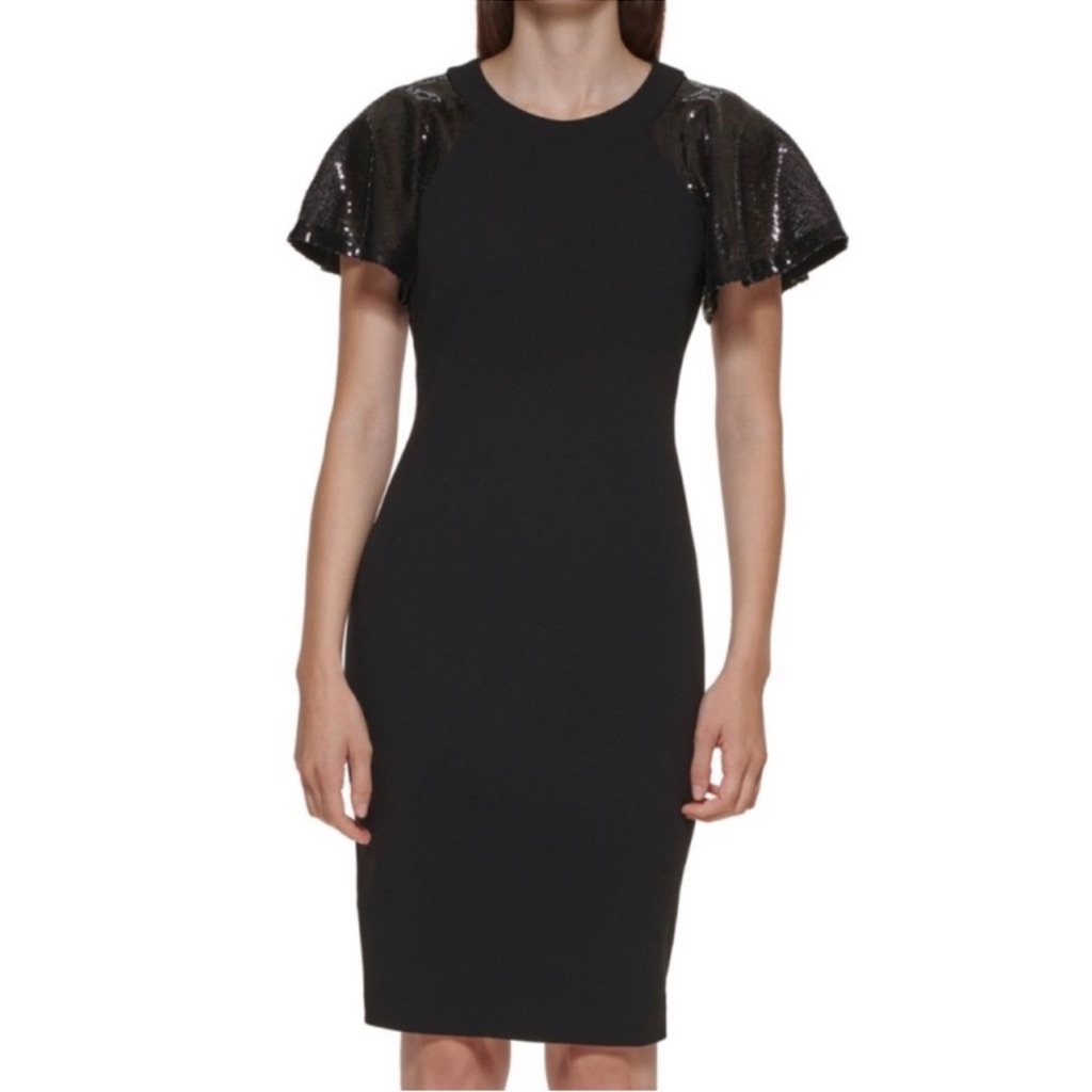 Calvin Klein | Elegant Black Dress With Sequin Sleeves